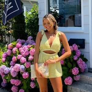 Revolve Tularosa Briony Romper in Eden Green Plaid Small